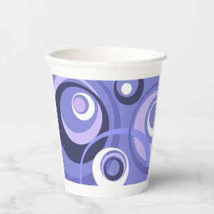 Mid-Century Geometric Purple Circles Abstract Paper Cups