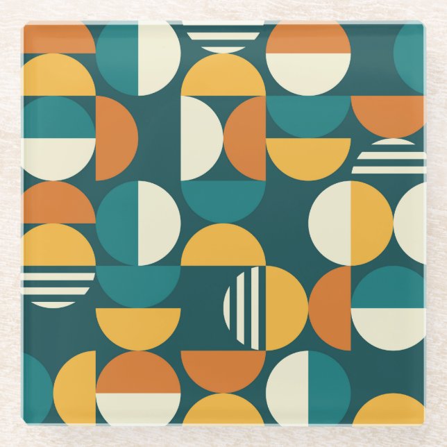 Mid-Century Geometric: Retro Minimalist Design. Glass Coaster (Front)