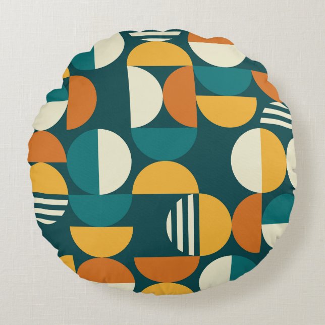 Mid-Century Geometric: Retro Minimalist Design. Round Cushion (Front)