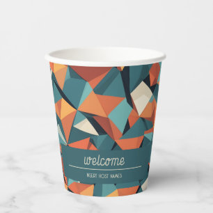 Mid-Century Geometric Teal & Orange Custom Paper Cups