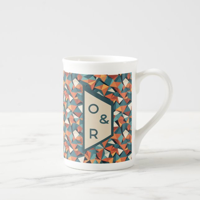Mid-Century Geometric Teal & Orange Pattern Bone China Mug (Right)