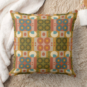 Mid-Century Geometry , Retro Seamless Pattern Cushion