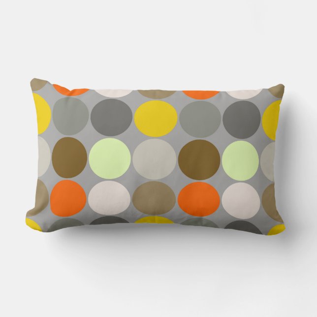 Mid-Century Giant Dots, Grey, Gold and Orange Lumbar Cushion (Front)