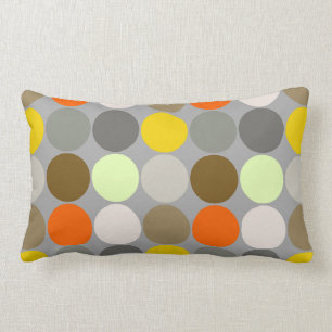 Mid-Century Giant Dots, Grey, Gold and Orange Lumbar Cushion