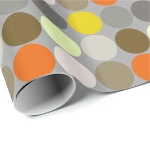 Mid-Century Giant Dots, Grey, Gold and Orange Wrapping Paper
