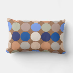 Mid-Century Giant Dots, Taupe, Beige and Blue Lumbar Cushion