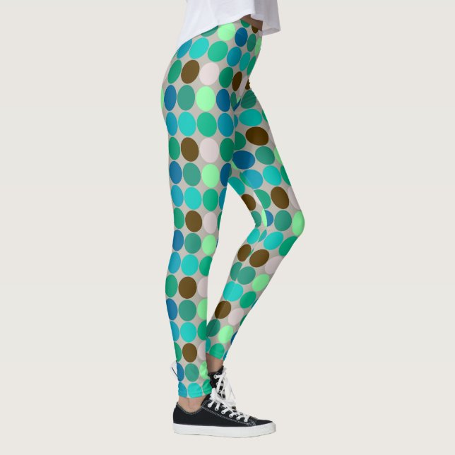 Mid-Century Giant Dots, Turquoise and Grey Leggings (Right)