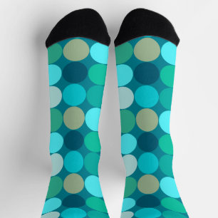 Mid-Century Giant Dots, Turquoise, Aqua &  Beige Socks
