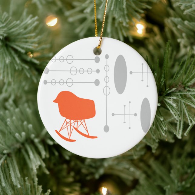 Mid-Century Gray Pattern Chair Silhouette Ceramic Tree Decoration (Tree)