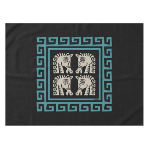 Mid Century Greek Key with Horses Tablecloth
