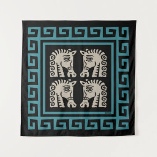 Mid Century Greek Key with Horses Tapestry
