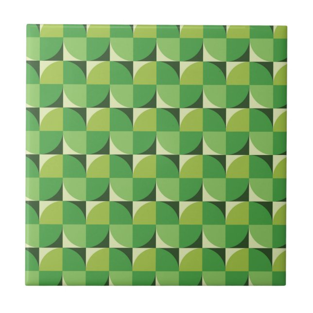 Mid century Green Abstract Shapes on squares  Tile (Front)