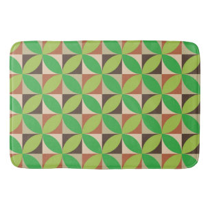 Mid Century Green Geometric circles on squares  Bath Mat