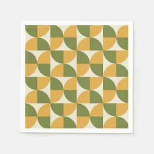 Mid Century Green Mustard yellow  Semi Circles  Napkin