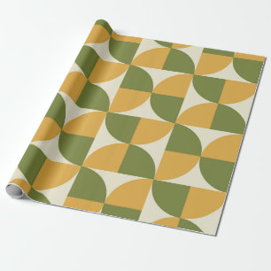 Mid Century Green Mustard yellow  Semi Circles  Wrapping Paper
