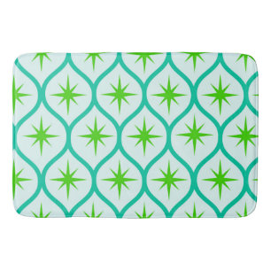 Mid Century Green Starbursts on Ovals Pattern  Bath Mat