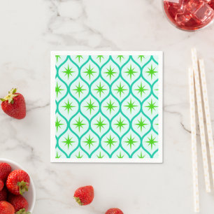 Mid Century Green Starbursts on Ovals Pattern  Napkin