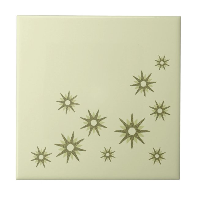 Mid-Century Green Starbursts Tile (Front)