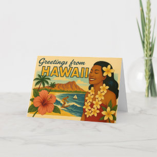 Mid Century Greetings From Hawaii Tourism Art Card