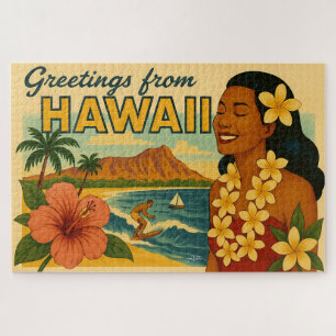 Mid Century Greetings From Hawaii Tourism Art Jigsaw Puzzle
