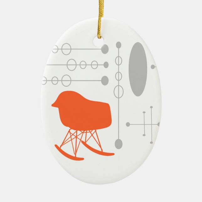 Mid-Century Grey Pattern Chair Silhouette Ceramic Tree Decoration (Front)