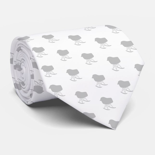 Mid-Century Grey Pattern Chair Silhouette Tie (Rolled)