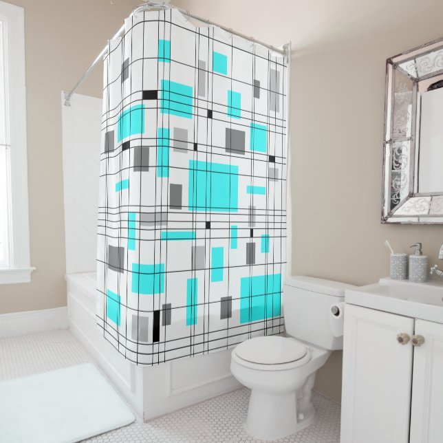 Mid Century Grid Shower Curtain (In Situ)