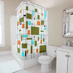 Mid Century Grid Shower Curtain