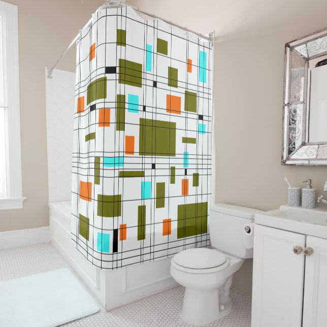 Mid Century Grid Shower Curtain (In Situ)