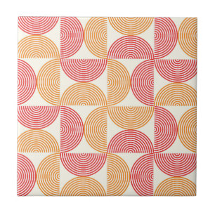 Mid century Half Circle Lines Orange Red  Tile