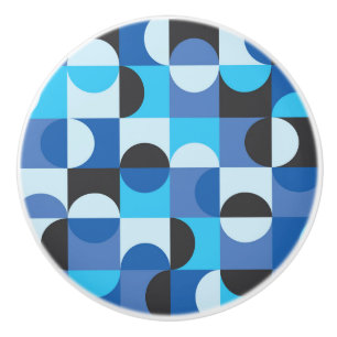 Mid Century Half circles Blue Turqouise Black Ceramic Knob