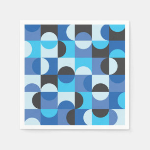  Mid Century Half circles Blue Turqouise Black  Napkin