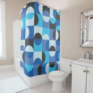 Mid Century Half circles Blue Turqouise Black  Shower Curtain