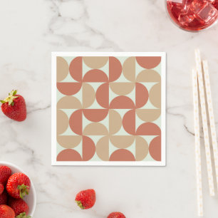 Mid Century Half Circles in Tan and Terracotta Napkin