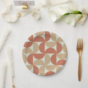Mid Century Half Circles in Tan and Terracotta Paper Plate