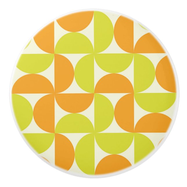 Mid Century Half Circles Orange and Yellow  Ceramic Knob (Front)