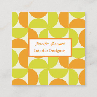 Mid Century Half Circles Orange and Yellow Square Business Card