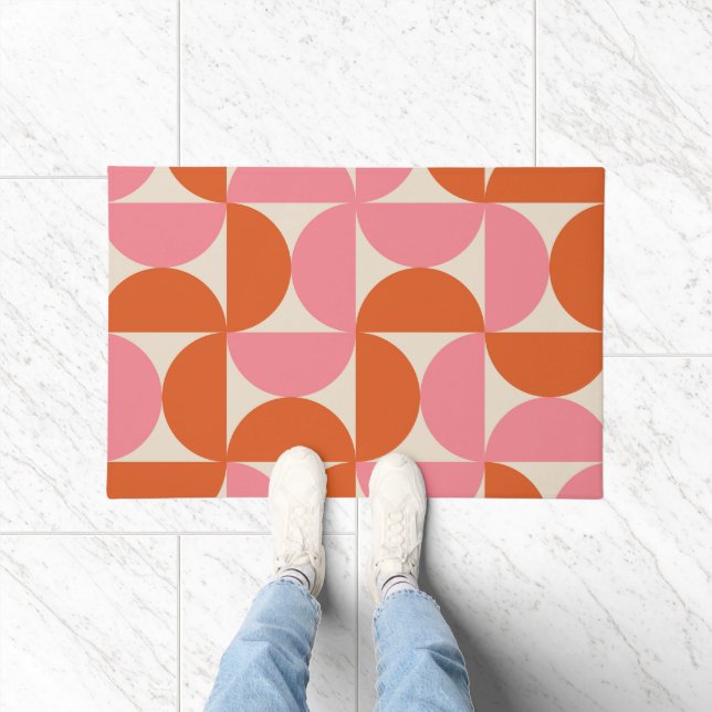 Mid Century Half Circles Pink and Orange  Doormat (Indoor)