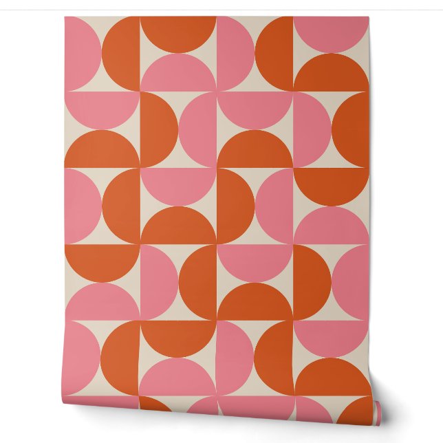 Mid Century Half Circles Pink and Orange  Wallpaper (Unrolling)