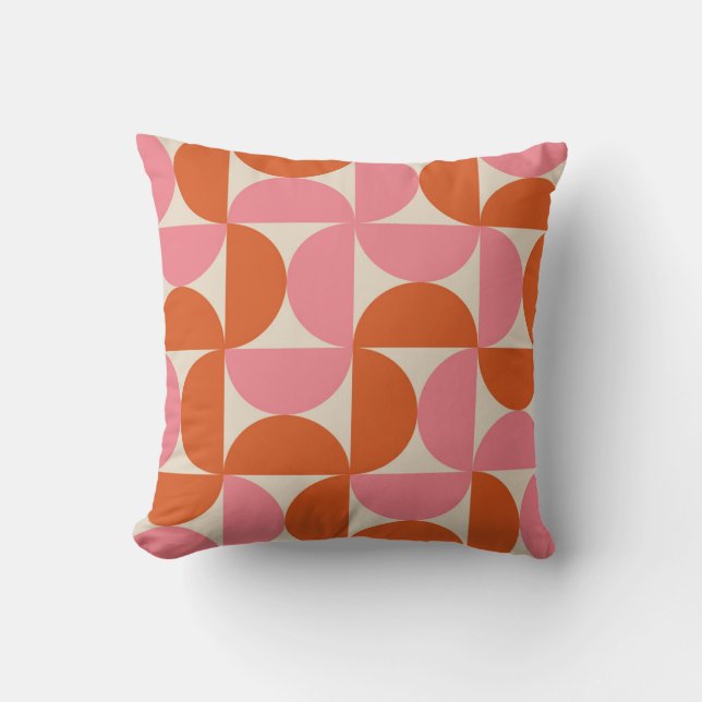 Mid Century Half Circles Pink Orange Geometric  Cushion (Front)