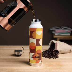 Mid Century Half circles  yellow orange Custom  Water Bottle