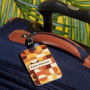 Mid Century Half circles yellow orange monogram Luggage Tag