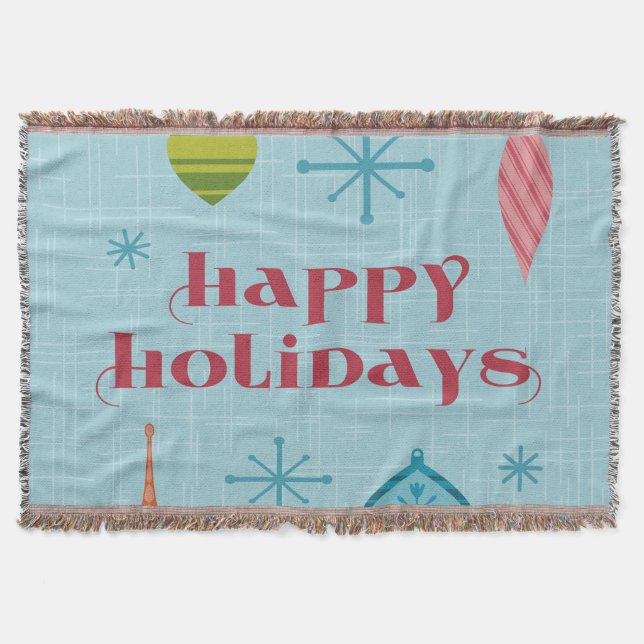 Mid Century Happy Holidays Throw Blanket (Front)