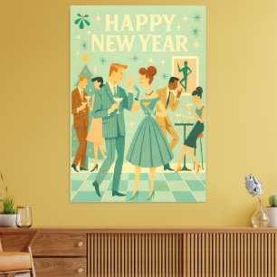 Mid Century Happy New Year The Martini Dance Canvas Print