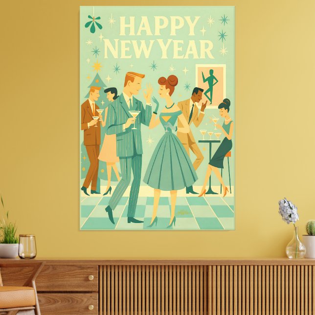 Mid Century Happy New Year The Martini Dance Canvas Print (Insitu(LivingRoom))