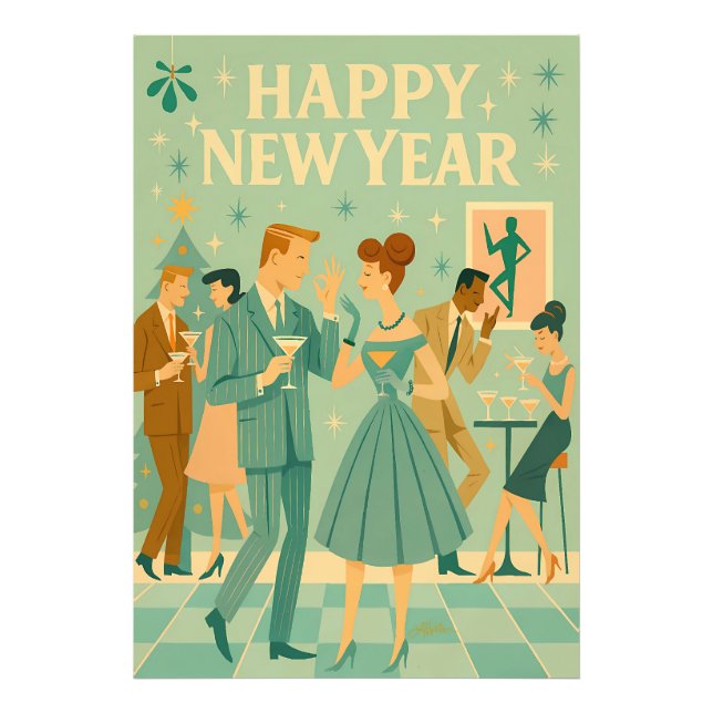 Mid Century Happy New Year The Martini Dance Photo Print (Front)