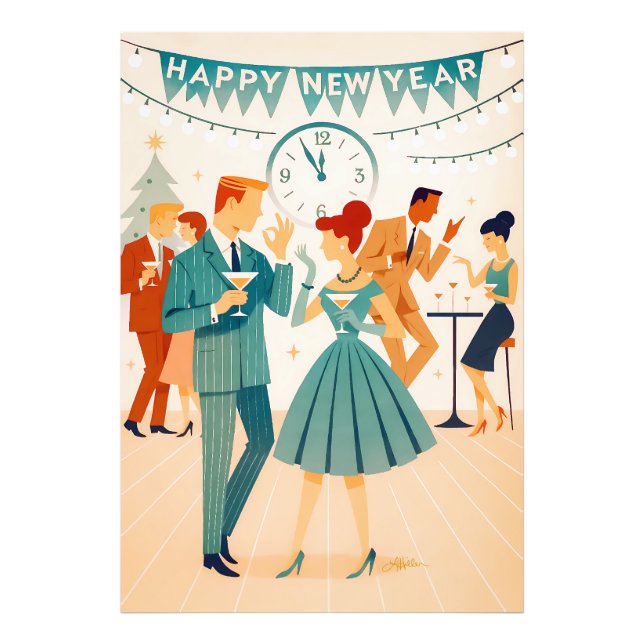 Mid Century Happy New Year The Martini Dance Photo Print (Front)