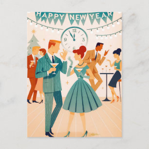 Mid Century Happy New Year The Martini Dance Postcard