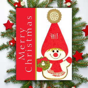 Mid Century Happy Snow Gnome Custom Christmas Holiday Card