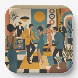 Mid Century Hip Martini Dance Party Paper Plate